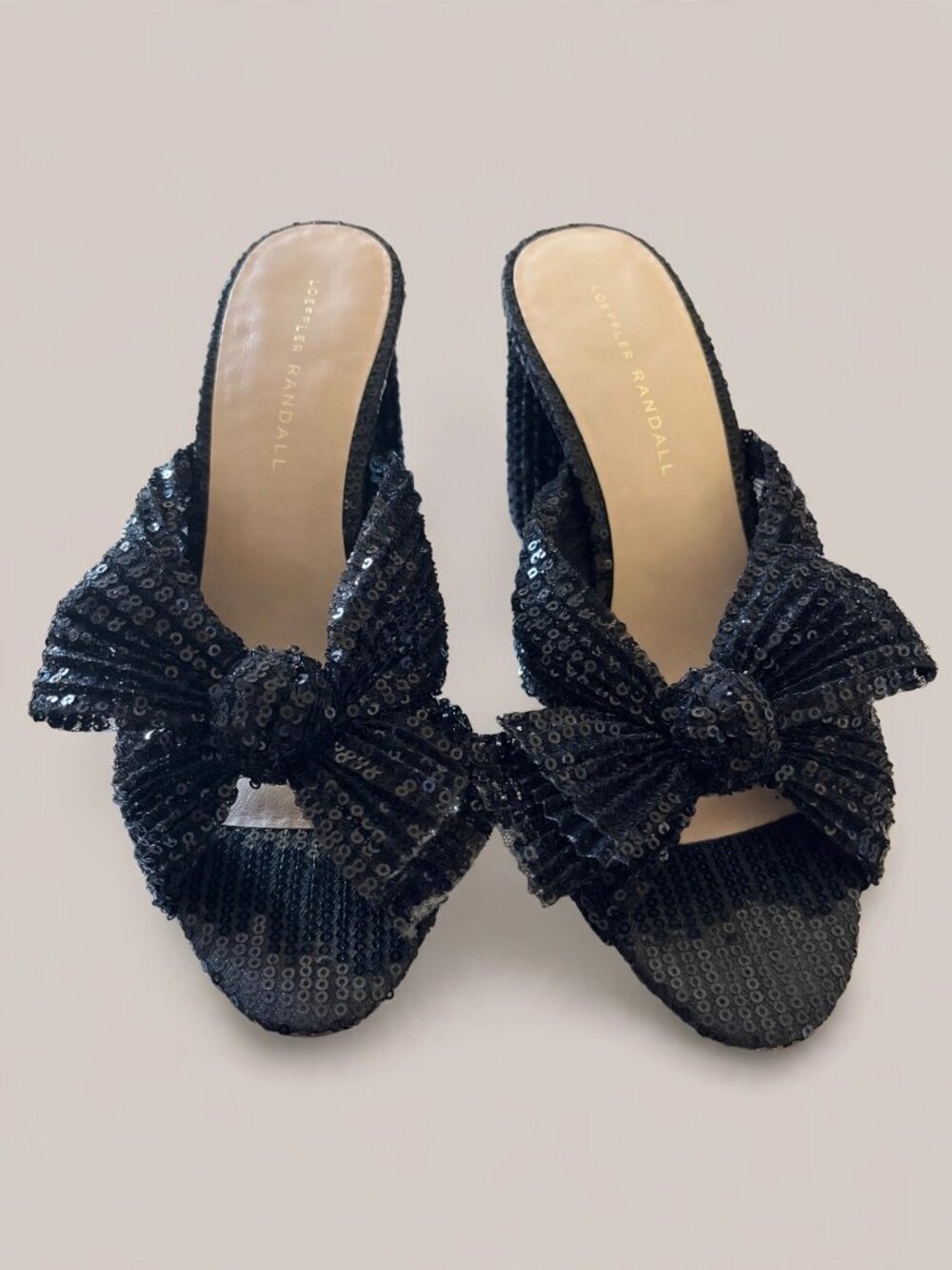 Loeffler Randall Penny Black Knotted Sequin Bow Sandals